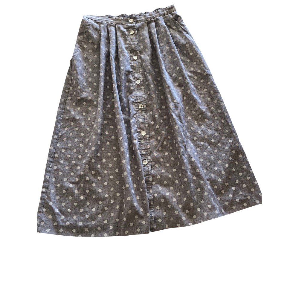 Alfred Dunner Vintage Polka Dot Midi Skirt Gray White Button Front Pockets Sz 8
